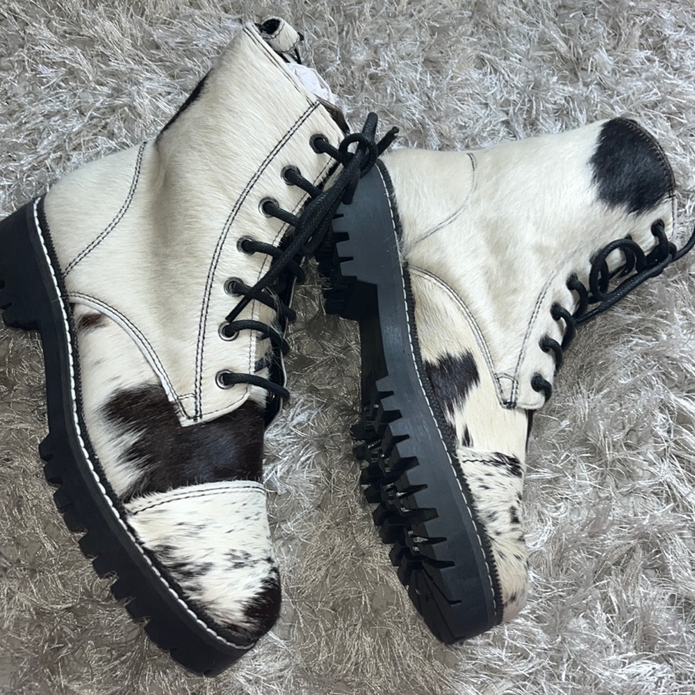Myra Bag Black and White Cowhide Ankle Boots - Picture 2 of 14